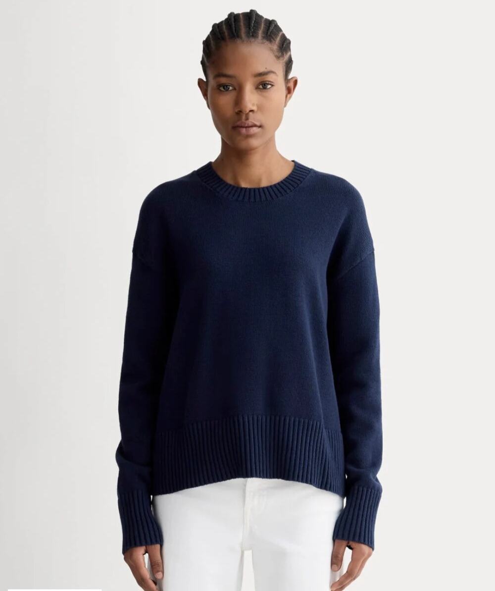 Everlane The Boxy Sweater Navy Blue Chunky Rib Knit Organic Cotton Large